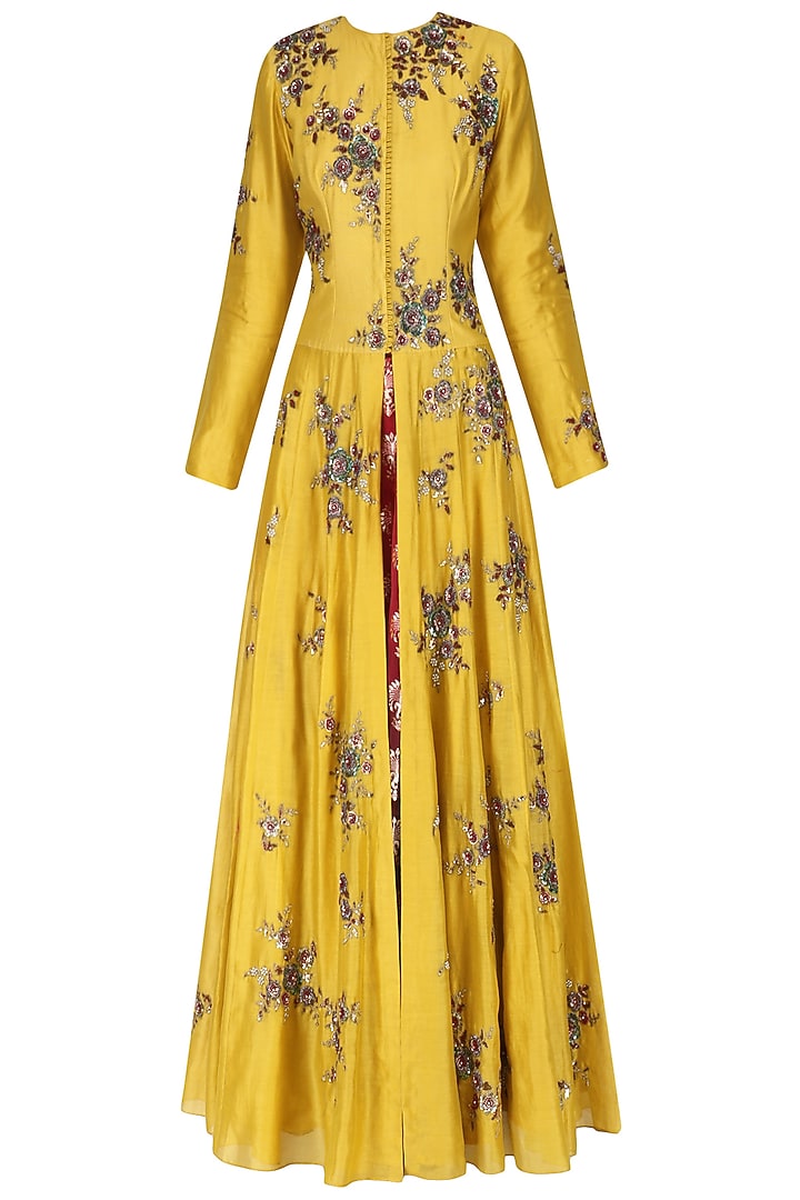 Yellow Embroidered Anarkali Set available only at Pernia's Pop Up Shop.