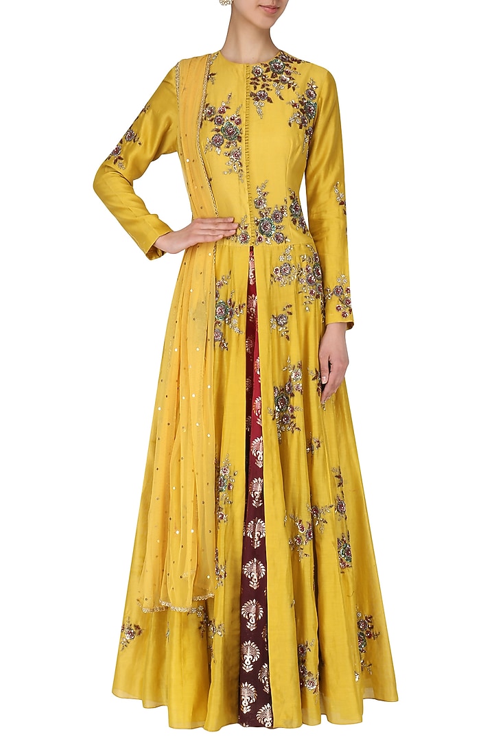 Yellow Embroidered Anarkali Set available only at Pernia's Pop Up Shop.