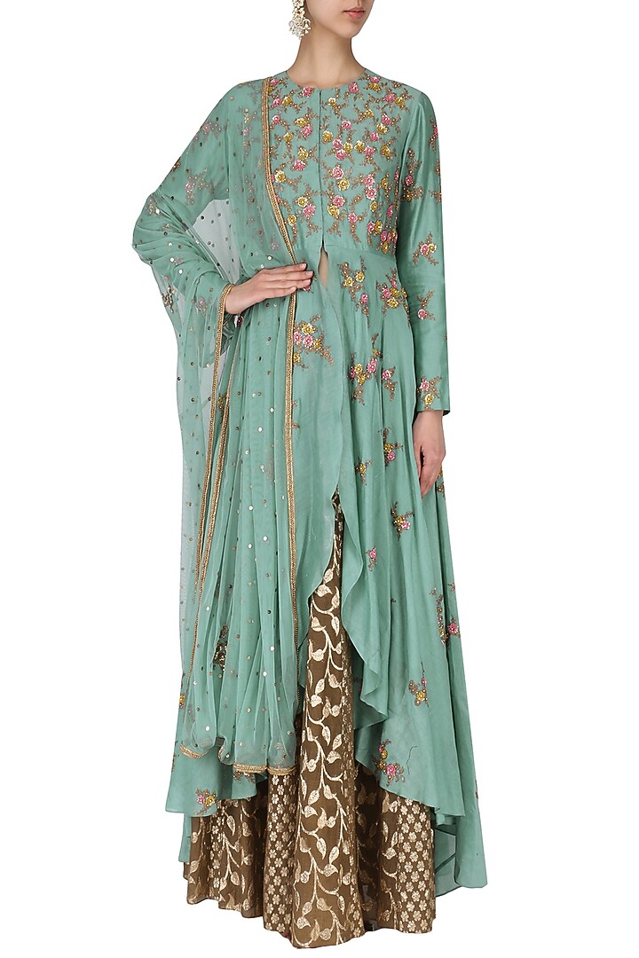 Mint Green Embroidered Anarkali Set available only at Pernia's Pop Up Shop.