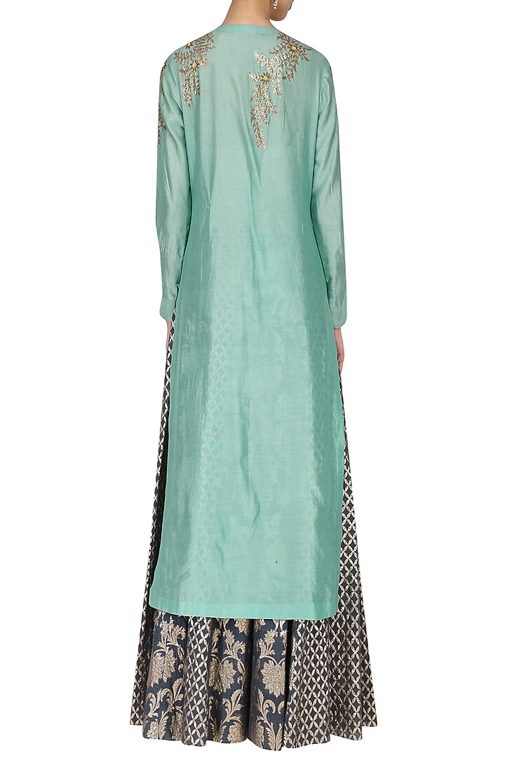 Mint Green Embroidered Kurta With Skirt Set available only at Pernia's Pop Up Shop.