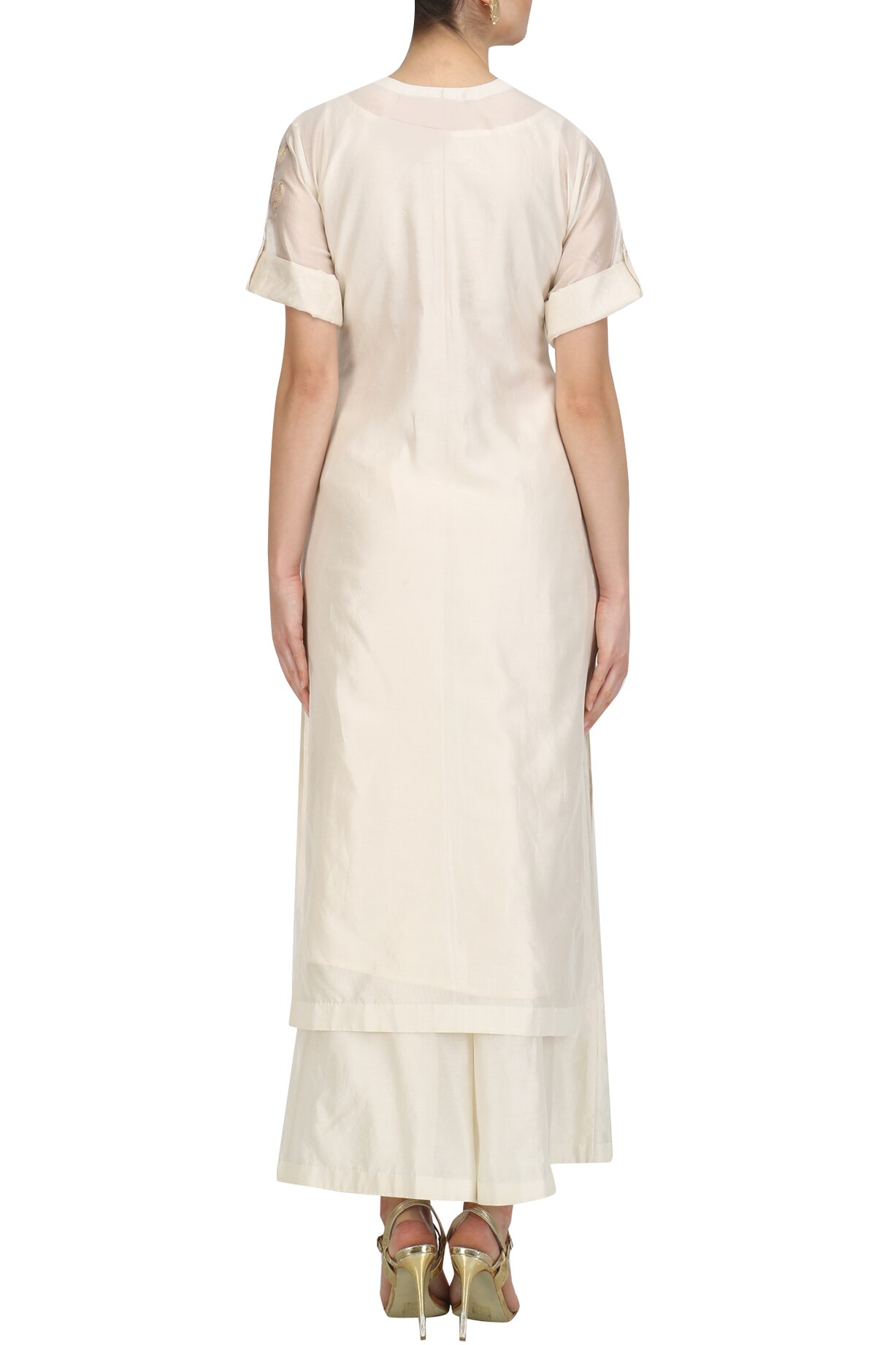 Cream & Yellow Gold Floral Printed Kurta Set With Skirt