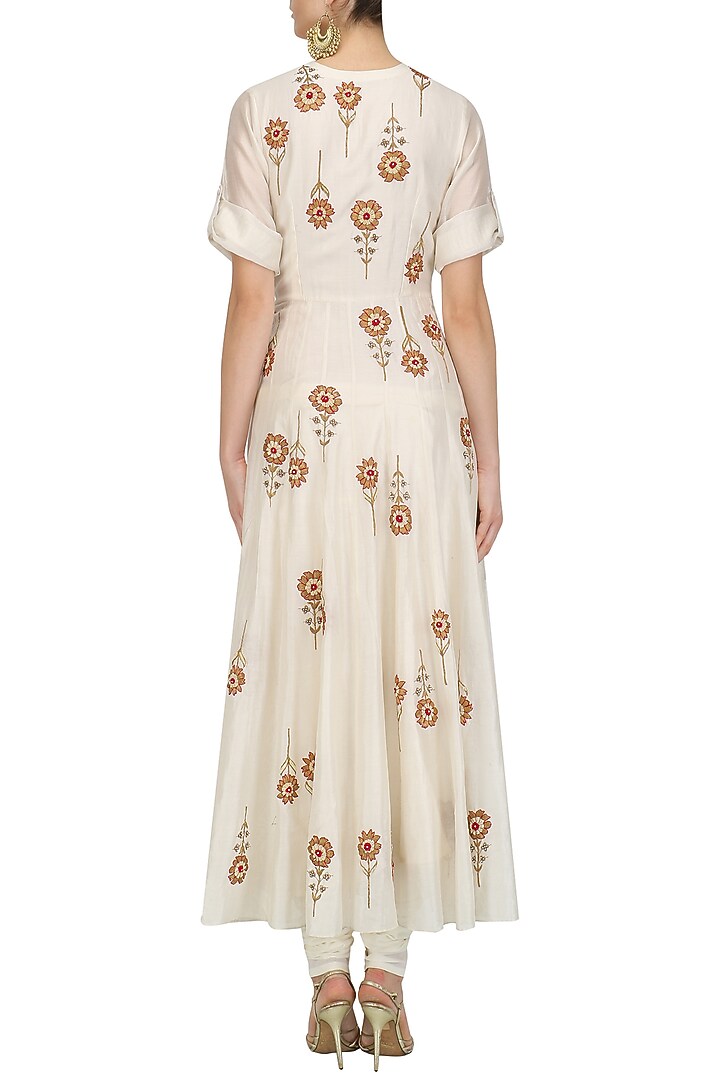 Cream floral embroidered motifs anarkali and pants set available only at Pernia's Pop Up Shop.
