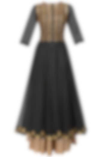 Joy Mitra presents Black sequins embroidered kalidaar kurta and gold brocade skirt with golden scarf available only at Pernia's Pop Up Shop.