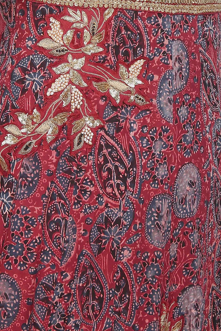 Maroon azrak floral embroidered anarkali set available only at Pernia's Pop Up Shop.