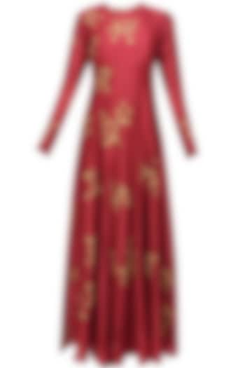 Maroon floral sequins embroidered flared anarkali set available only at Pernia's Pop Up Shop.