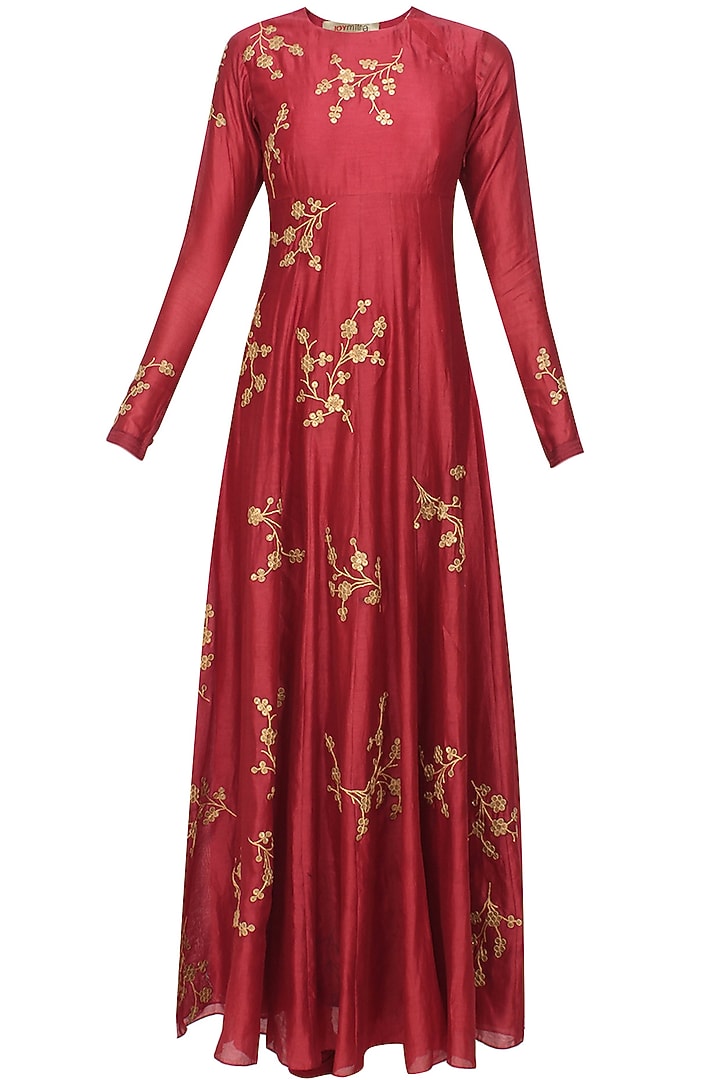 Maroon floral sequins embroidered flared anarkali set available only at Pernia's Pop Up Shop.
