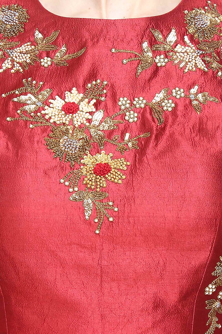 Maroon floral sequins and beads embroidered blouse and skirt set available only at Pernia's Pop Up Shop.