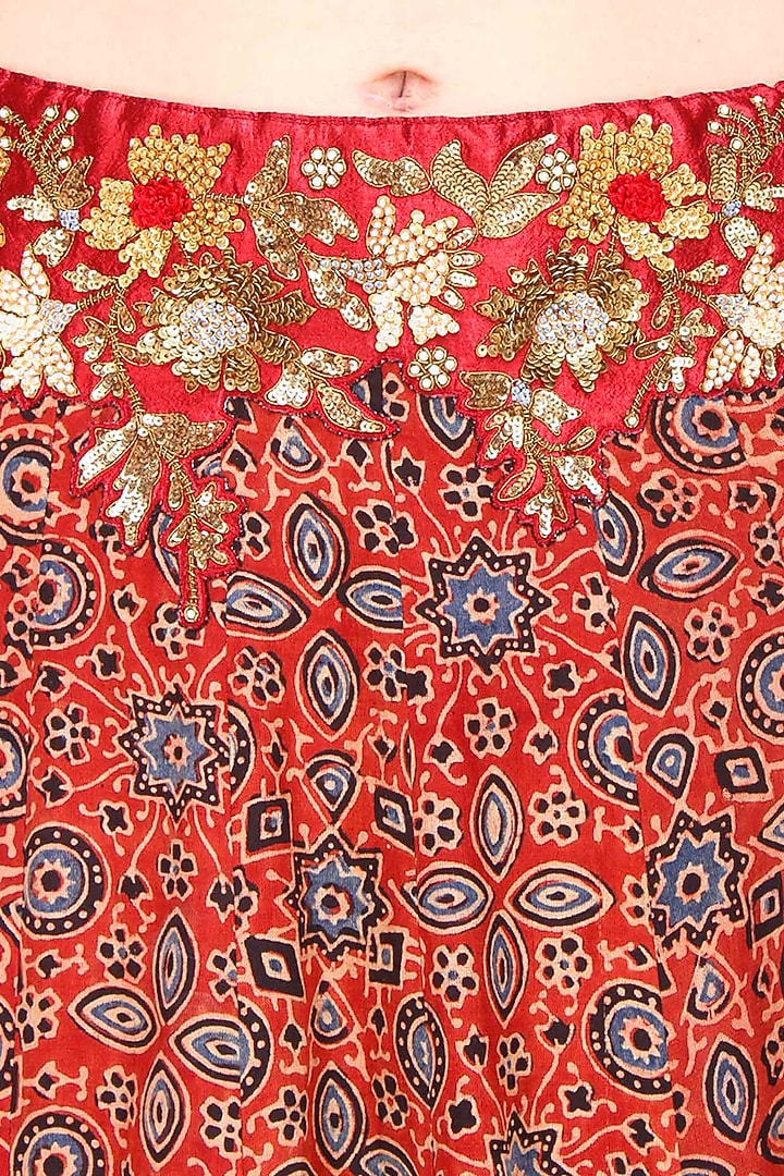 Maroon floral sequins and beads embroidered blouse and skirt set available only at Pernia's Pop Up Shop.