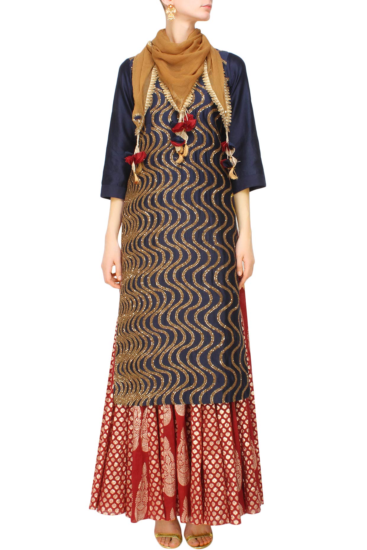 Buy Women's Banarasi Silk Brocade Chanderi Apple Pattern Lehenga Skirt(Red,28)  at Amazon.in