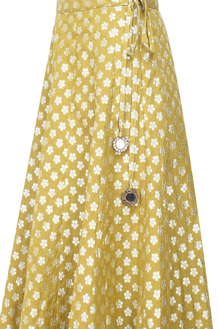 Maroon floral embroidered top and mustard brocade skirt with golden stole available only at Pernia's Pop Up Shop.