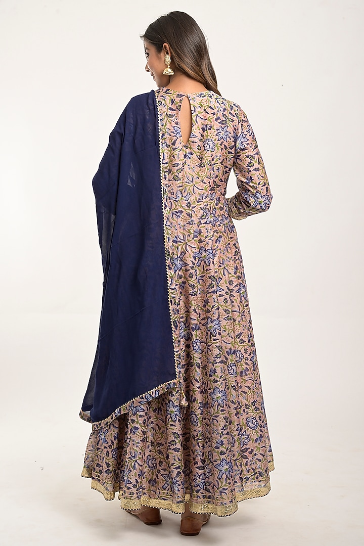 Pale Peach Printed Anarkali Set by Jaipuri banno at Pernia's Pop Up Shop
