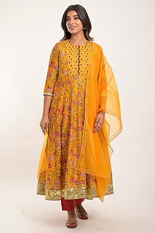 Citrus Printed Anarkali Set by Jaipuri banno