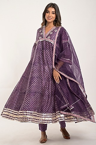 Violet Printed Anarkali Set by Jaipuri banno