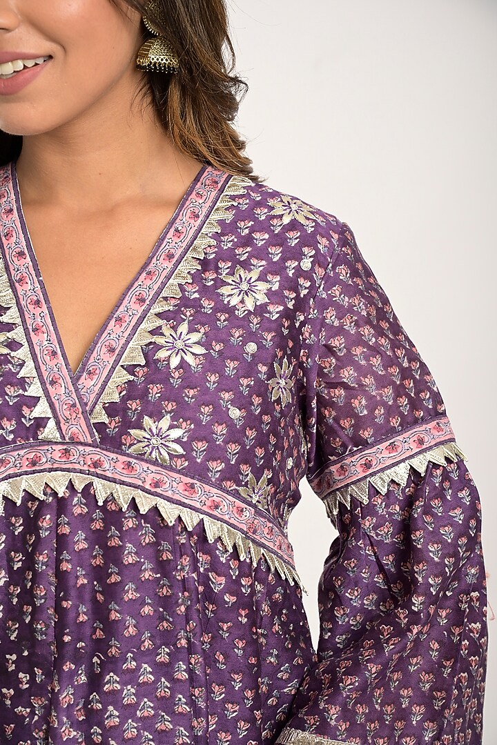 Violet Printed Anarkali Set by Jaipuri banno at Pernia's Pop Up Shop