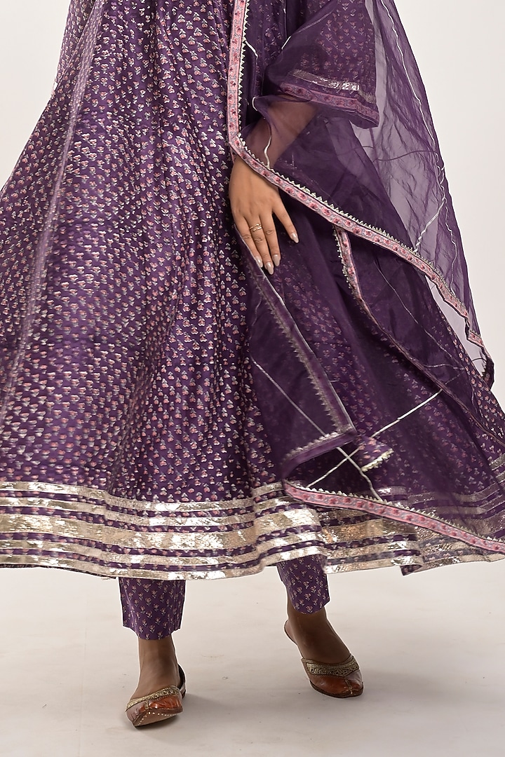 Violet Printed Anarkali Set by Jaipuri banno at Pernia's Pop Up Shop