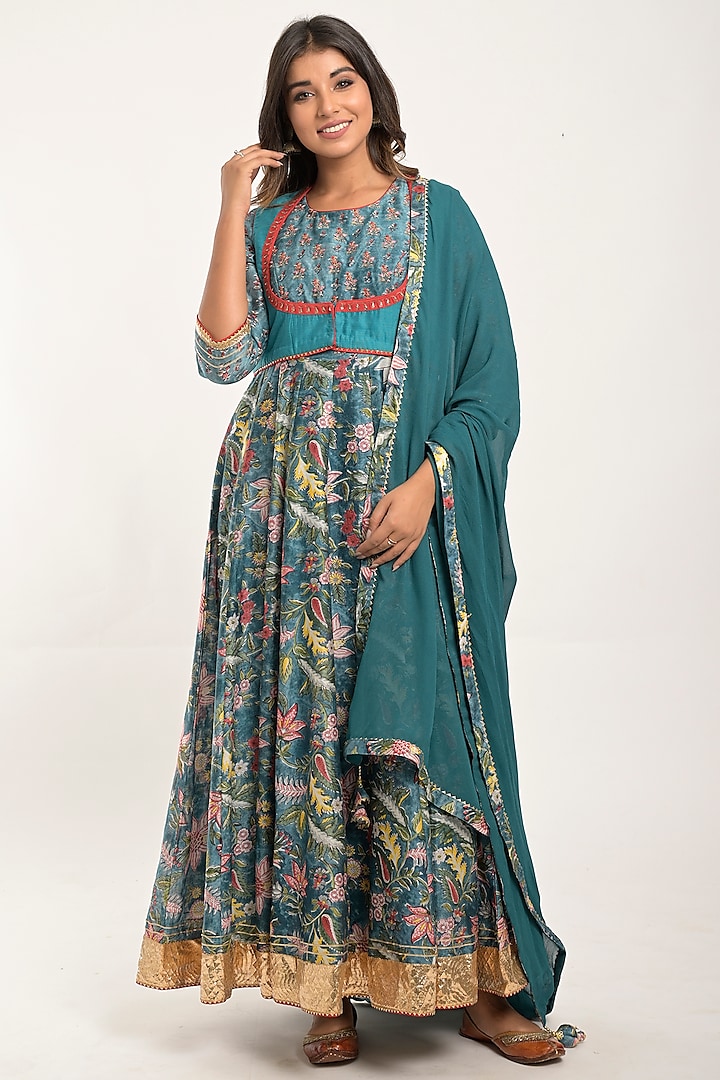 Steel Printed Anarkali Set by Jaipuri banno