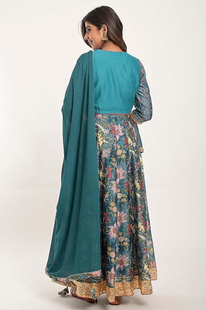 Steel Printed Party Wear Anarkali Set by Jaipuri banno at Pernia's Pop Up Shop