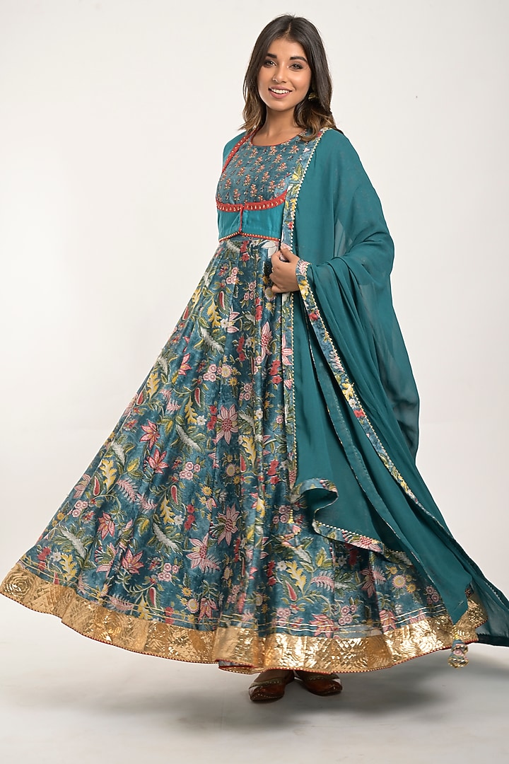 Steel Printed Party Wear Anarkali Set by Jaipuri banno at Pernia's Pop Up Shop