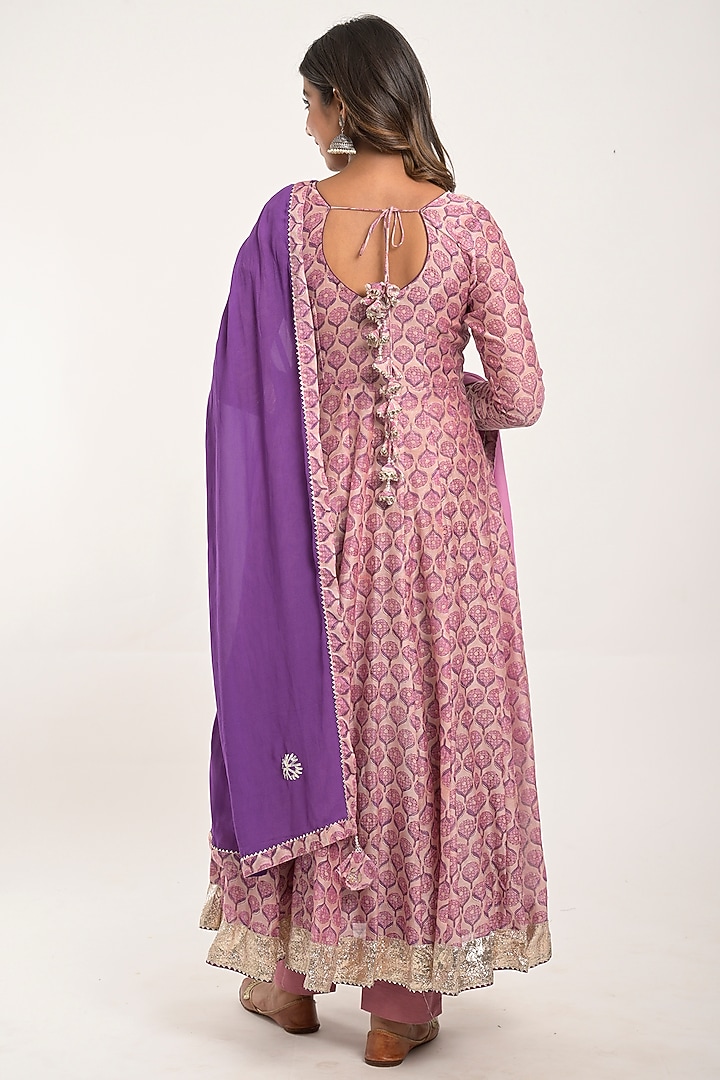 Lavender Printed Party Wear Anarkali Set by Jaipuri banno at Pernia's Pop Up Shop
