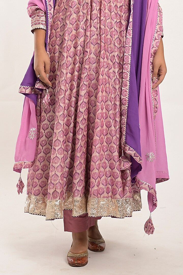 Lavender Printed Party Wear Anarkali Set by Jaipuri banno at Pernia's Pop Up Shop