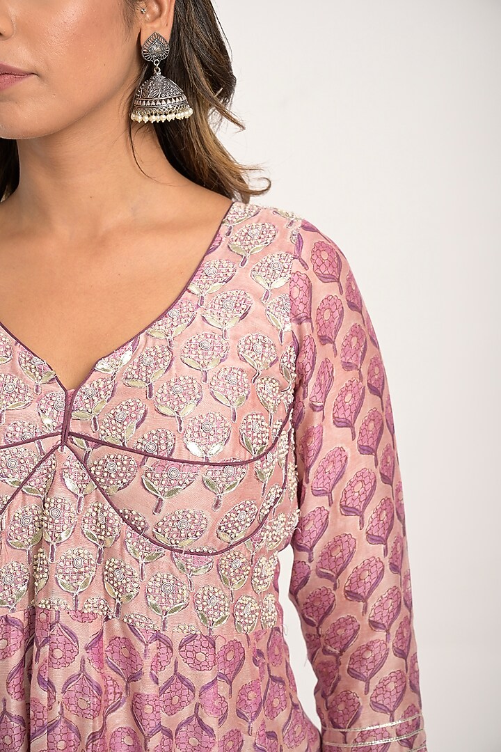 Lavender Printed Party Wear Anarkali Set by Jaipuri banno at Pernia's Pop Up Shop