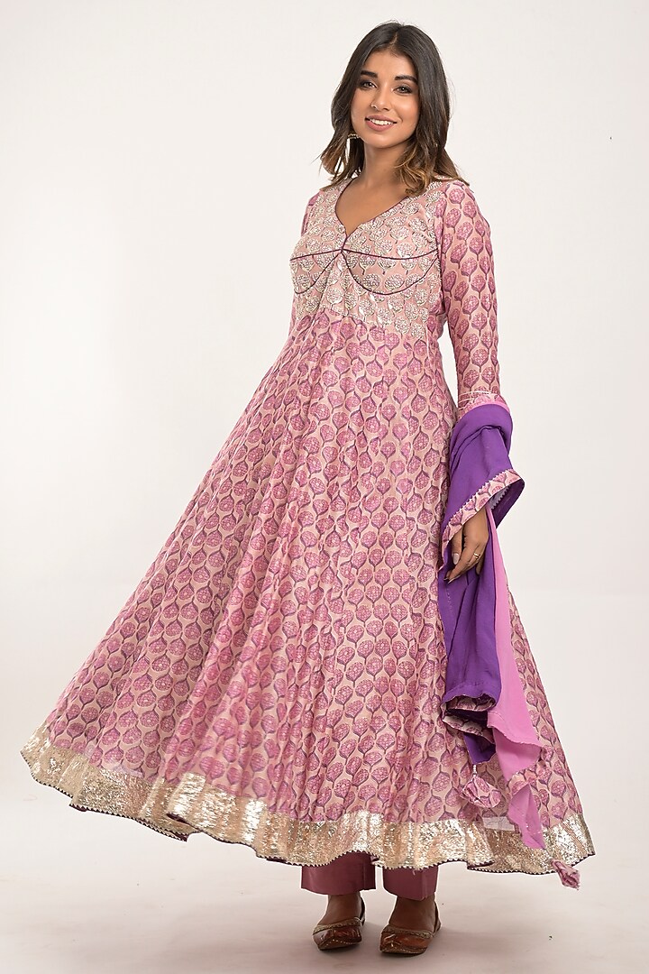 Lavender Printed Party Wear Anarkali Set by Jaipuri banno at Pernia's Pop Up Shop