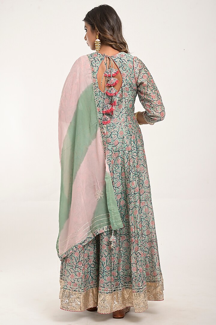 Light Blue Green Printed Party Wear Anarkali Set by Jaipuri banno at Pernia's Pop Up Shop