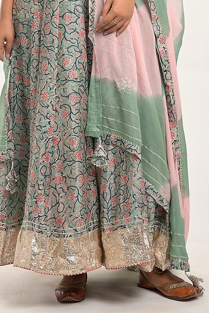 Light Blue Green Printed Party Wear Anarkali Set by Jaipuri banno at Pernia's Pop Up Shop
