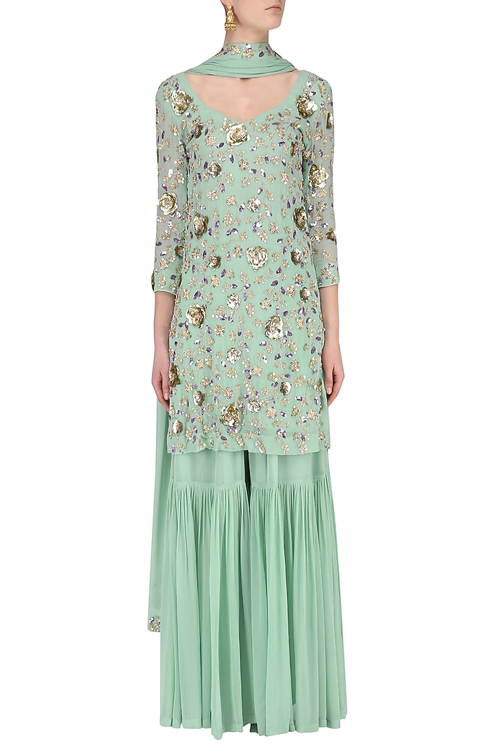 Marine Blue Embroidered Sharara Set available only at Pernia's Pop Up Shop.