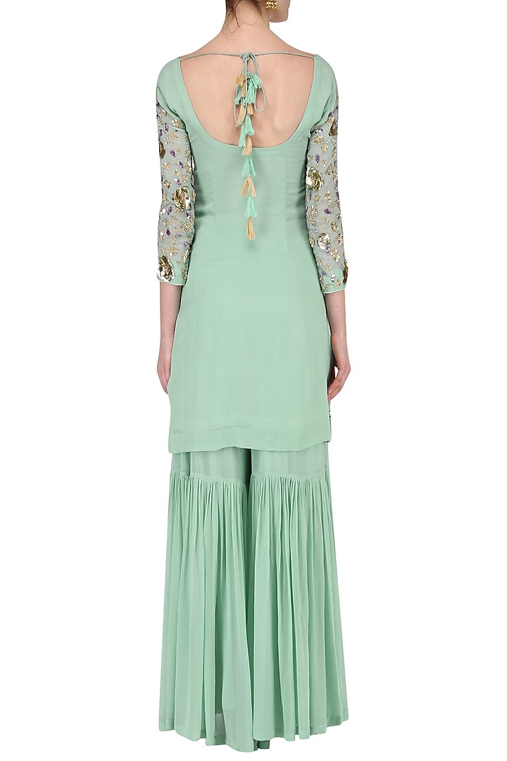 Marine Blue Embroidered Sharara Set available only at Pernia's Pop Up Shop.