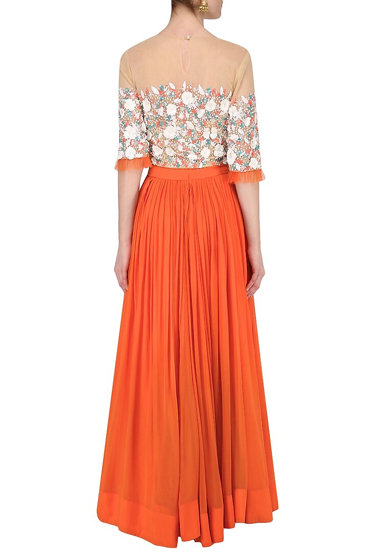 Tangerine Orange Embroidered Lehenga Set available only at Pernia's Pop Up Shop.