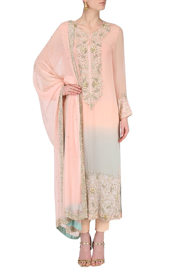 Pink And Blue Double Shaded Kurta Set available only at Pernia's Pop Up Shop.