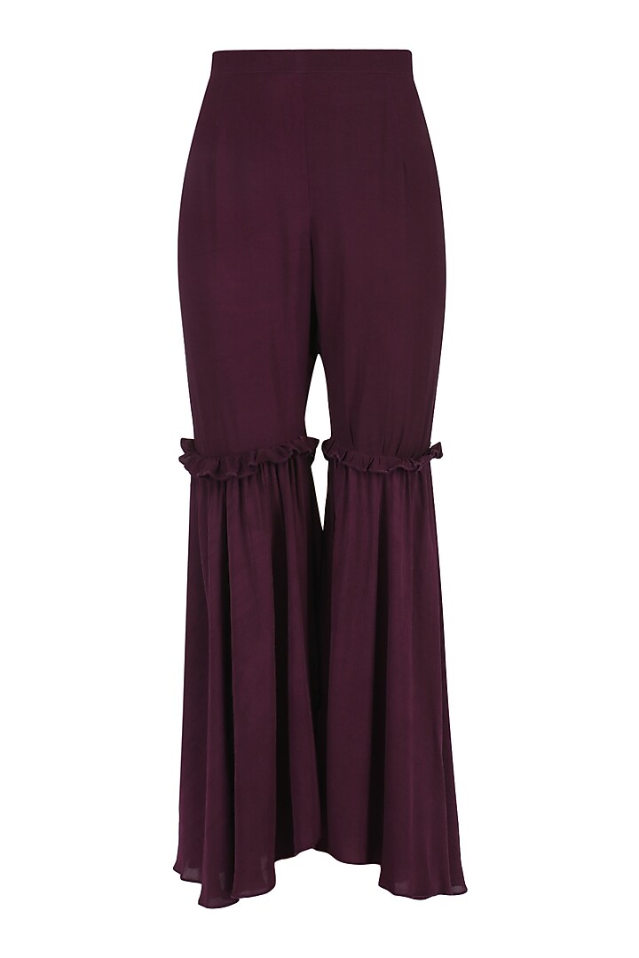Wine Embroidered Off-Shoulder Sharara Set available only at Pernia's Pop Up Shop.