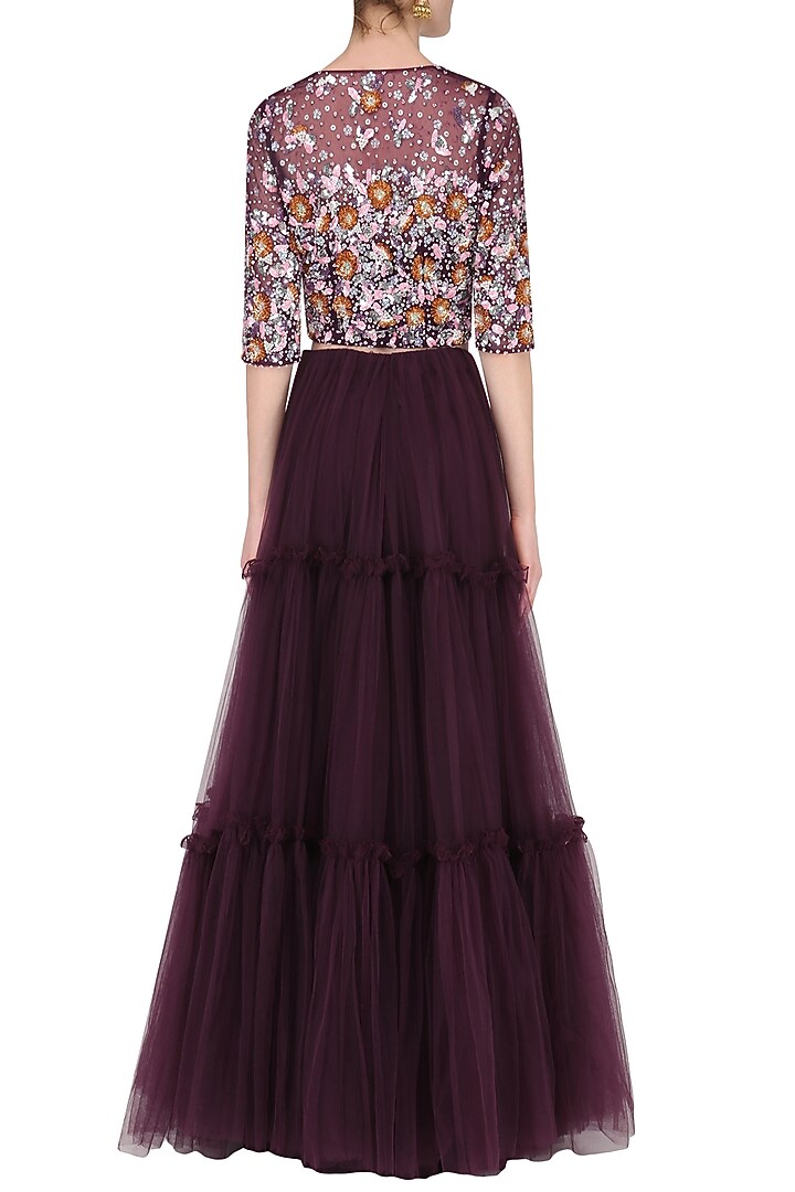 Wine Embroidered Lehenga Set available only at Pernia's Pop Up Shop.