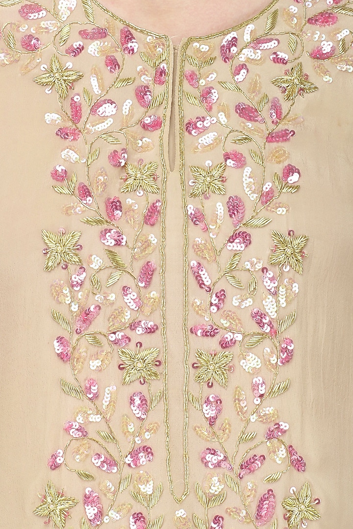 Beige Embroidered Kurta Set available only at Pernia's Pop Up Shop.