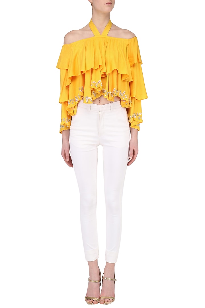 Yellow Layered Off-Shoulder Top available only at Pernia's Pop Up Shop.