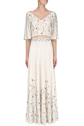White Embroidered Lehenga and Crop Top by Japnit Ahluwalia