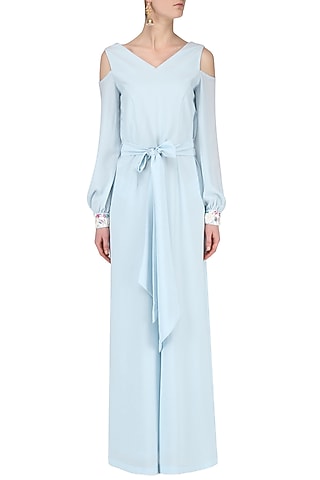 Powder Blue Jumpsuit by Japnit Ahluwalia