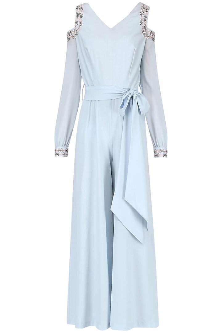 Powder blue Embroidered Jumpsuit available only at Pernia's Pop Up Shop.