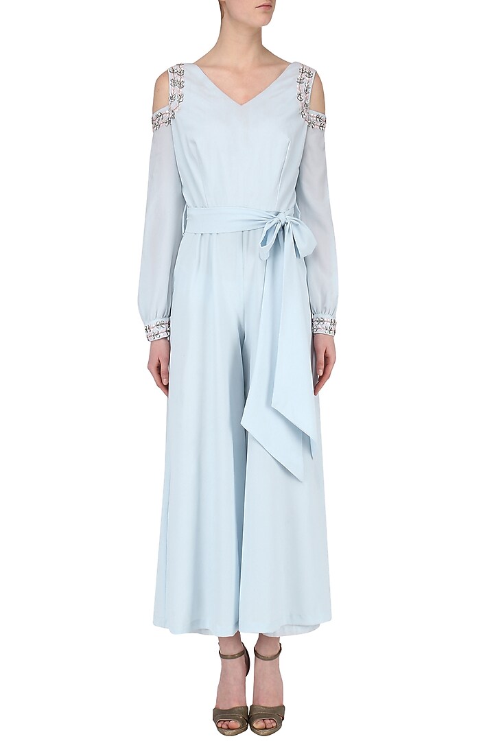 Powder blue Embroidered Jumpsuit available only at Pernia's Pop Up Shop.