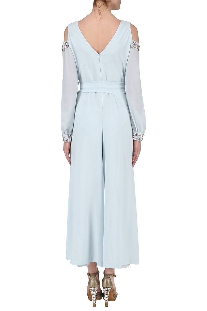 Powder blue Embroidered Jumpsuit available only at Pernia's Pop Up Shop.