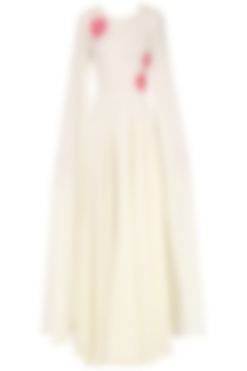 White Embroidered Maxi Dress with Cape Sleeves by Japnit Ahluwalia