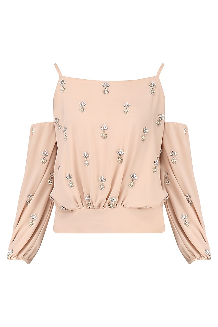 Beige Embroidered Top by Japnit Ahluwalia