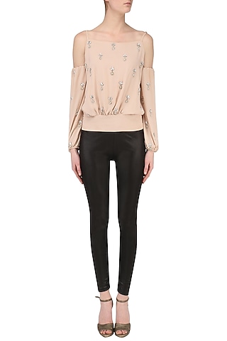 Beige Embroidered Top by Japnit Ahluwalia