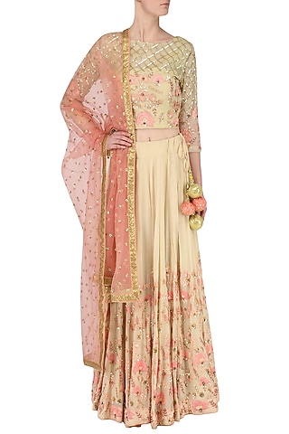 Beige Embroidered Lehenga Set by Japnit Ahluwalia