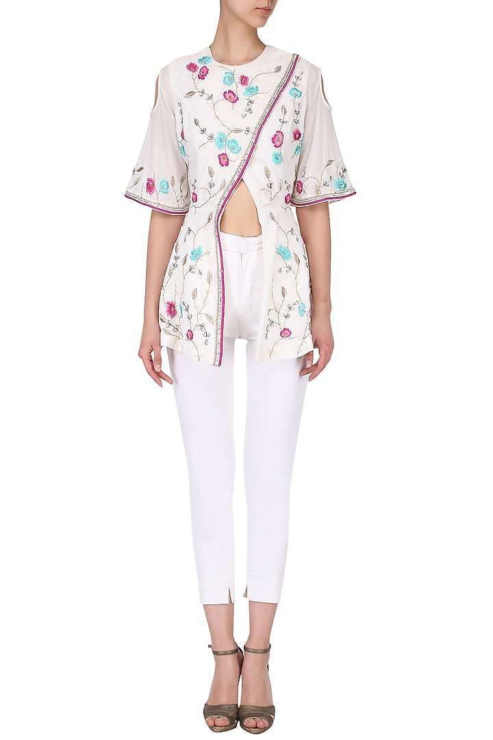 White Angrakha Embroidered Jacket available only at Pernia's Pop Up Shop.