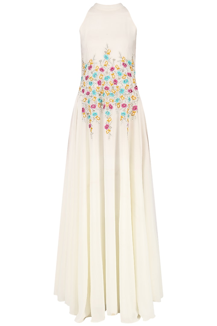 White Embroidered Gown by Japnit Ahluwalia