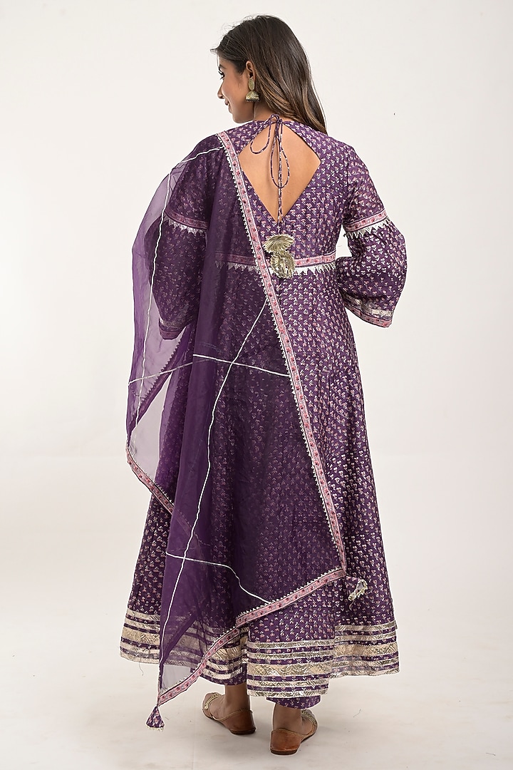 Violet Printed Anarkali Set by Jaipuri banno at Pernia's Pop Up Shop