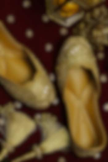 Gold Silk Sequins & Zari Embroidered Handcrafted Juttis by Juliet Rose at Pernia's Pop Up Shop