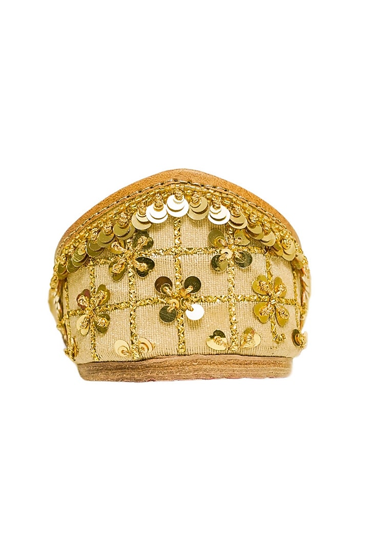 Gold Silk Sequins & Zari Embroidered Handcrafted Juttis by Juliet Rose at Pernia's Pop Up Shop
